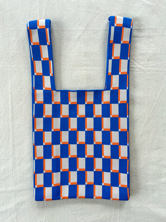 Bag plaid blue and orange- medium