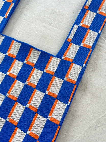 Bag plaid blue and orange- medium